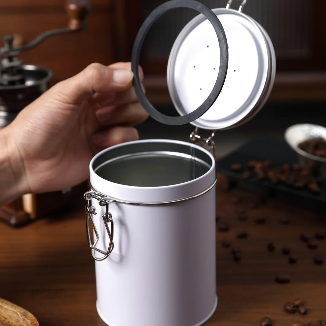 Wholesale Printing Design food grade airtight round  can with iron buckle coffee tin can tea metal tins container with lid