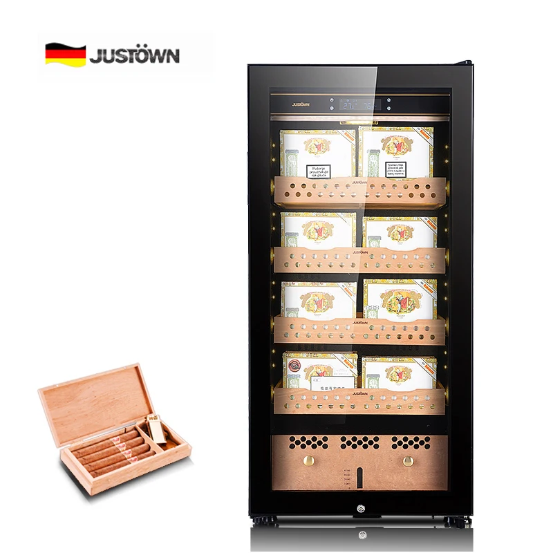 
Large capacity With Spain Cedar Wooden cases Accurate humidity fan Compressor cooler for backwoods Display cigar Humidor 
