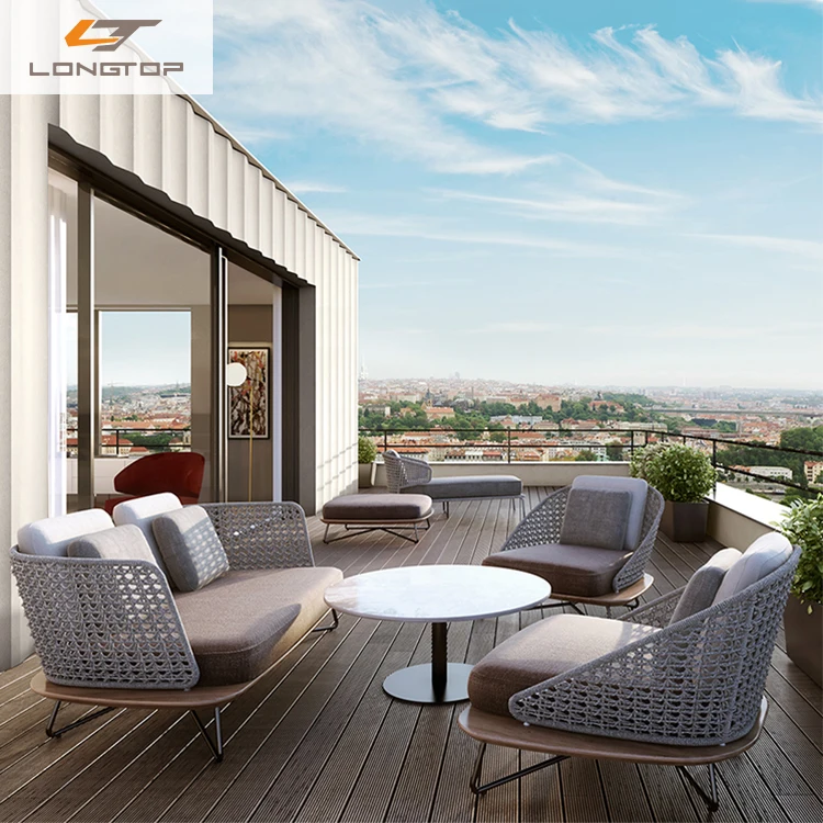 Modern Outdoor Courtyard Aluminum Frame Balcony Rope Chair Sofa Terrace Outdoor Leisure Sofa Garden Combination Furniture Set