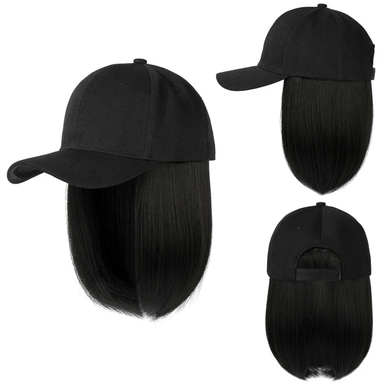 One piece wig duck tongue with bob head wig baseball cap bobo head European and American foreign trade manufacturers in stock