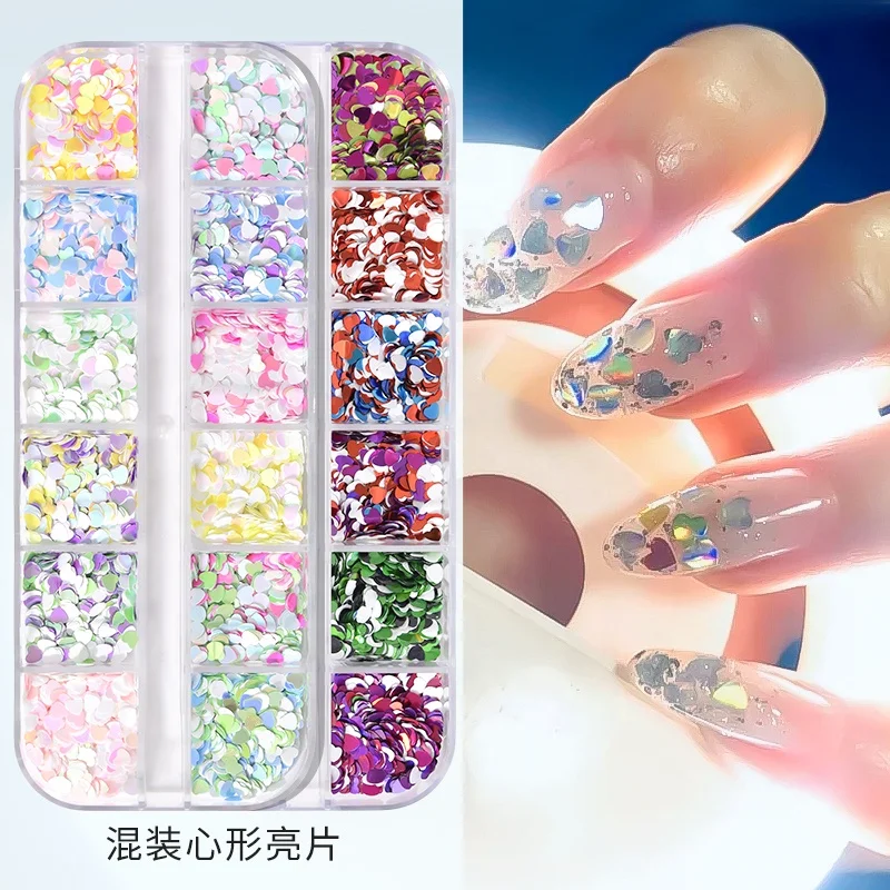 3D Блестки для ногтей в форме сердца, блестки, цветные блестки в форме сердца, акриловые пайетки, голографические Блестки для ногтей