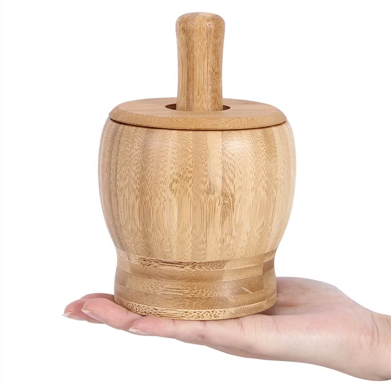 Modern Wooden Multifunction Manual Ginger Spices Pestle Press Grinder Large Small Kitchen Bamboo Mortar And Pestle Set