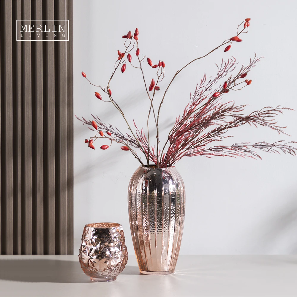 Роскошная стеклянная ваза Merlin из розового золота, украшение для стола, стеклянная ваза, декор для скандинавской вазы