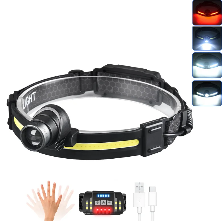 XPG COB zoomable head torch light head lamp motion high power 18650 led cob headlamps rechargeable