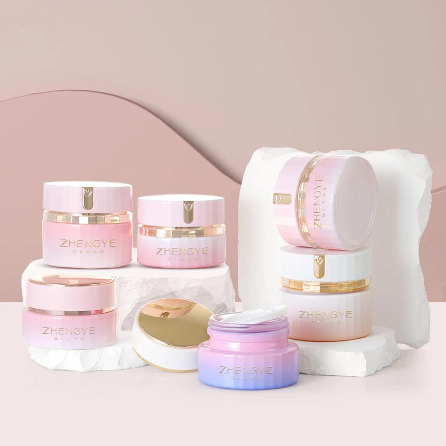 30g 50g 30ml 50ml Custom Eco Friendly Luxury Empty White Green Frosted Round Wide Mouth Glass Cosmetic Cream Glass Jar With Lid