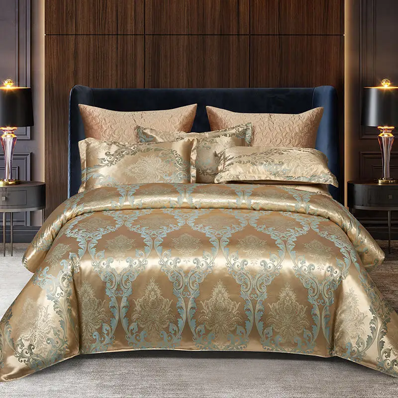 New Light Luxury Tribute Silk Jacquard Four-Piece Four-Piece 4-Piece Foreign Trade Bedding Suit Set Bed Sheet