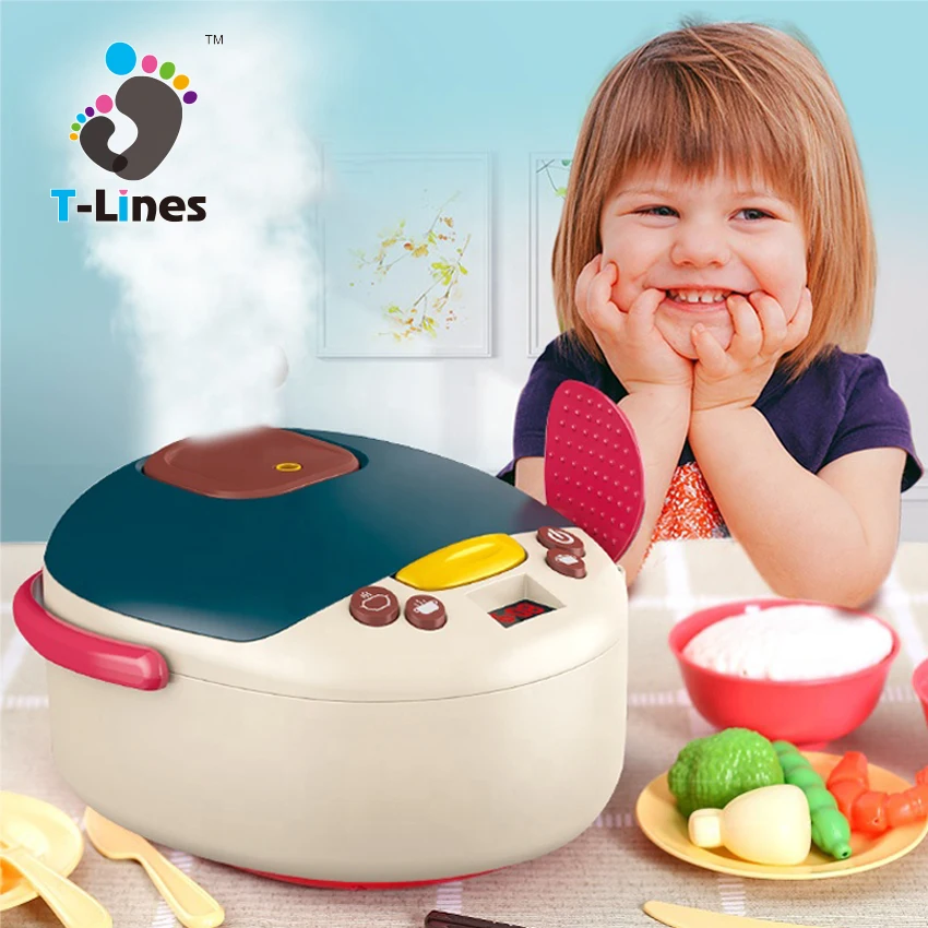 Children cute pretend play electric kitchen spray rice cooker game toy sets for kids