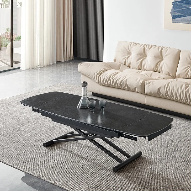 Luxury modern retractable marble top dining table with foldable aluminum table leg lift table adjustable extendable dinning