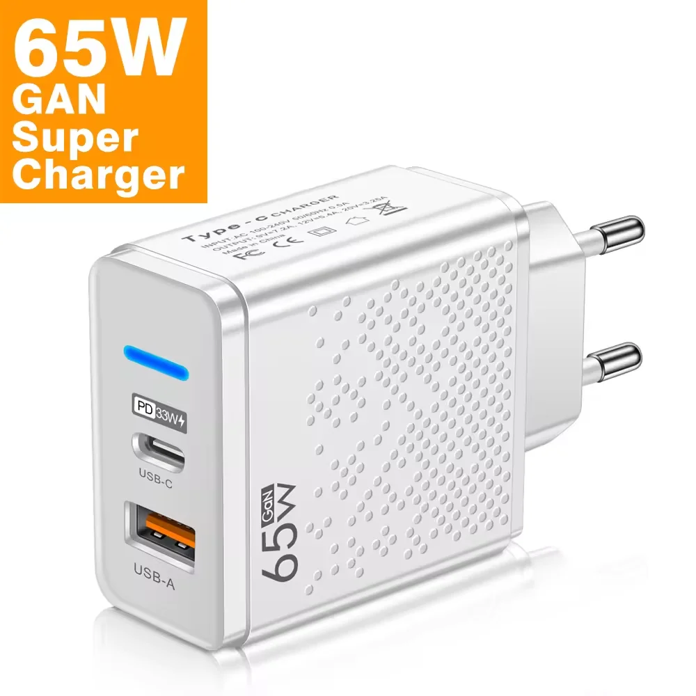 65W USB C A Charger PD Type C Fast Charging Wall Adapter For iPhone 14 13 Xiaomi Samsung Macbook Quick Charge3.0 Phone Charging