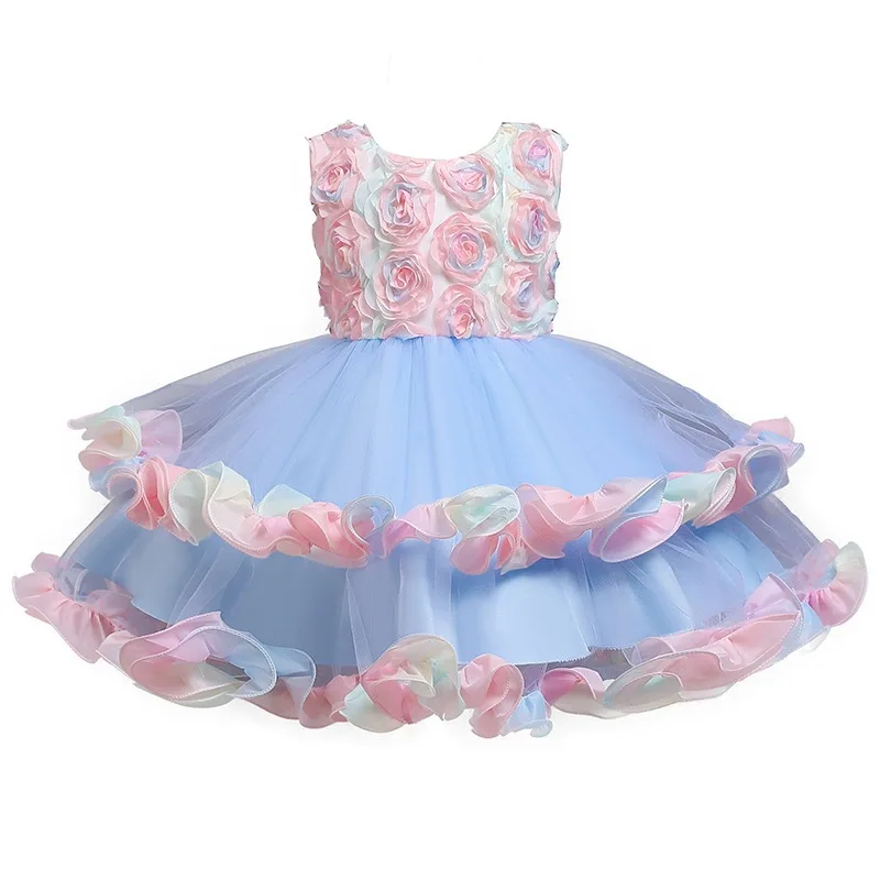 New girls princess dress Europe kids colorful cake puffy dress tutu skirt birthday party wending dress girls pettiskirt