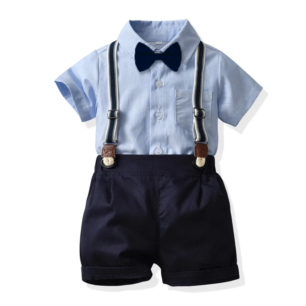 Baby Boys Clothes one year old suit Dress Shirt with Bowtie + Suspender Shorts baby boy dree