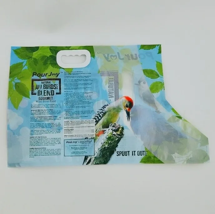 Special shape bag with handle Bird food plastic bag