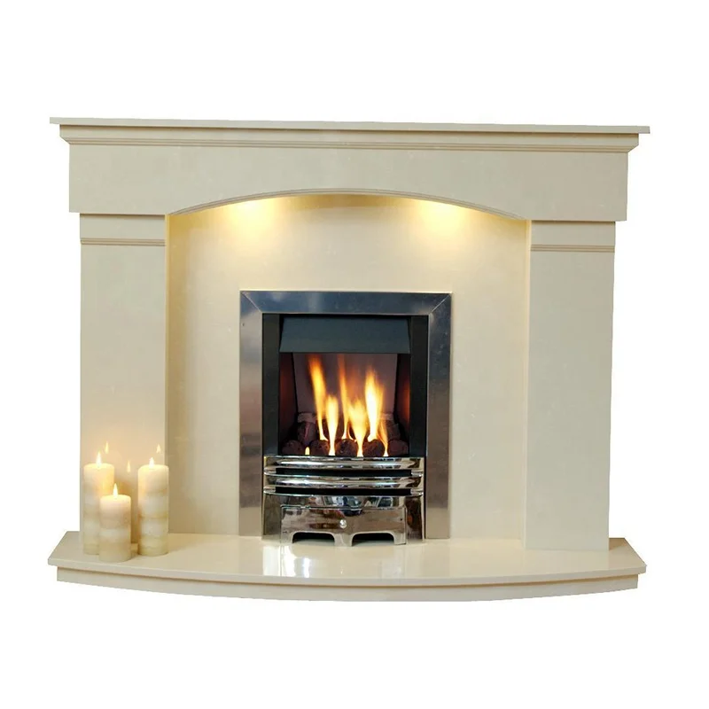 Decorative large white marble stone italian fireplace surround