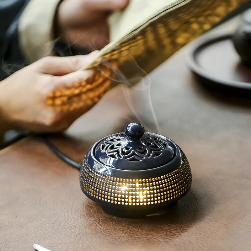 220V Purple Sand Electric Burner OUD Sandalwood Plug-in Incense Powder Censer Essential Oil Lamp Bedroom Night Light