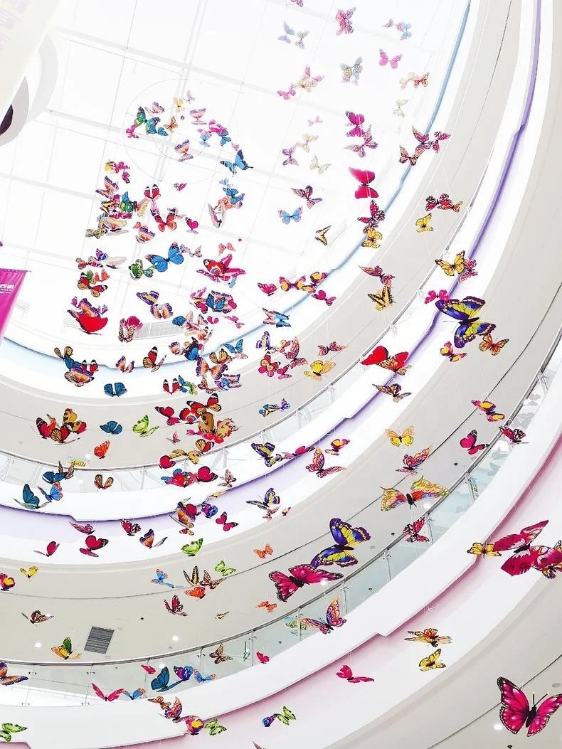 60cm 80cm 100cm 120cm 2m 3ft 4ft 5ft 6ft 8ft 10ft Shopping mall giant artificial hanging large LED flying butterfly decoration