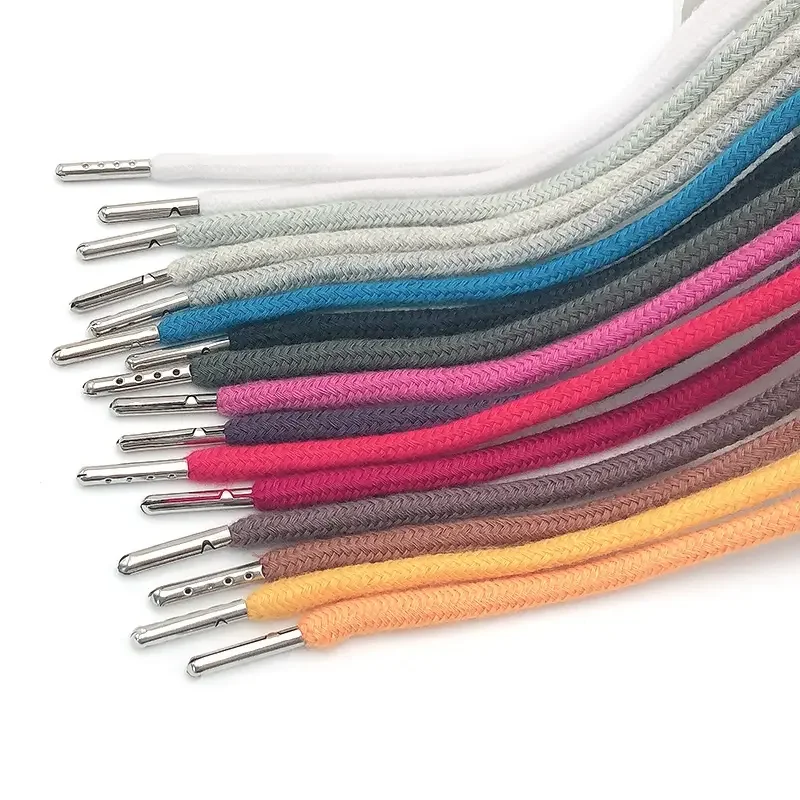 Factory wholesale 5 mm Cotton Cord With Metal Tipsbraided ropes cotton polyester drawcords for hoodies and garment drawstring