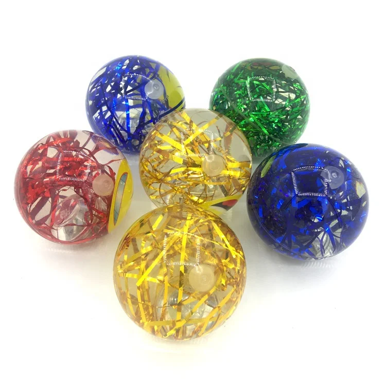 65mm Colorful Ribbon Flashing Glitter Smile Water Bouncing LED Light Ball For Kid Children Toys