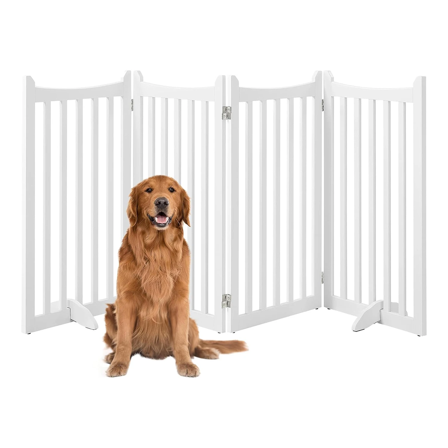 Extra Tall Freestanding Pet Gate 4-Panel Wooden Dog Fence with 2 Support Feet Folding Dog playpen