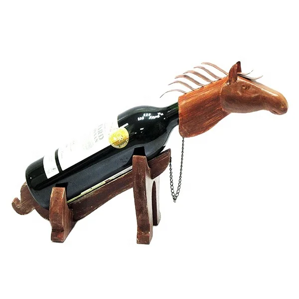 New Design Home decorative Wine Bottle Holder Cute Wood Horse Single Wine Holder