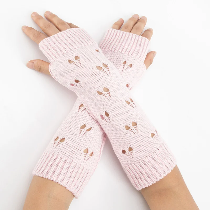 
Women Stylish Gloves Hand Warmer Winter Gloves Arm Crochet Knitting Hollow Heart Mitten Warm Fingerless Gloves 