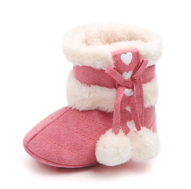 Sweet Heart Bow Knot Suede Fabric Winter Warm Baby Snow Boots
