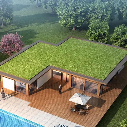 Modern and concise style construction wooden building with green roof environmentally friendly prefab houses luxury villa