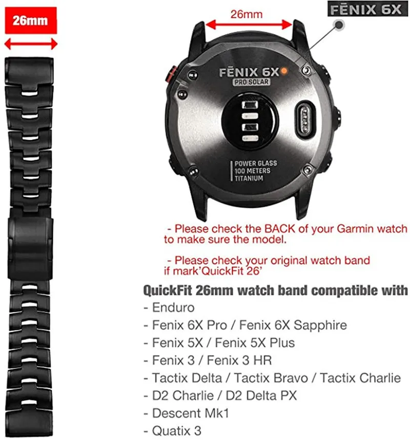 Titanium alloy  bracelet  for Garmin Fenix7 6  5  5X 6X 26MM 22MM