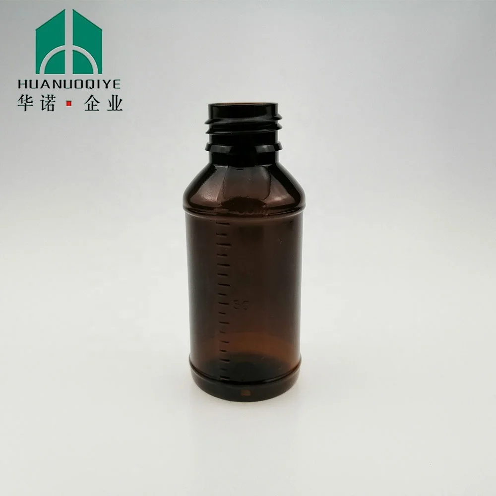 100ml Pet Plastic Cough Syrup Bottle with Measurement Cap Amber Liquid Medicine Bottles