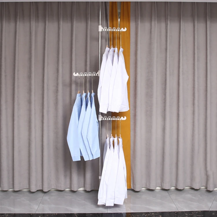 4 tier adjustable floor to ceiling foldable hook coat rack stand