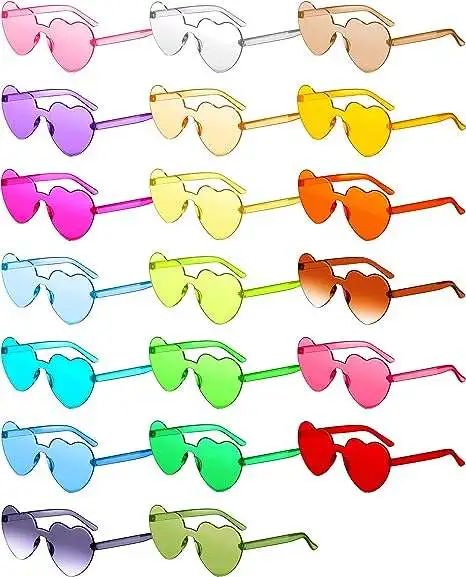Wholesale Custom Logo Rainbow Frameless Lens Eyewear Candy Color PC Rimless Sunglasses Pink Love Heart Shaped Glass Sunglasses