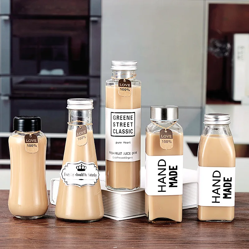 250ml glass beverage bottle with aluminum lid 350ml sealed clear cold brew tea bottle 500ml juice bottle