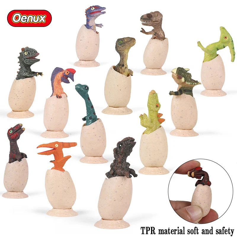 Oenux Wholesale Soft TPR Miniature Dinosaur Eggs Play Set Stegosaurus Carnotaurus Model Cake Toppers Kids Toy