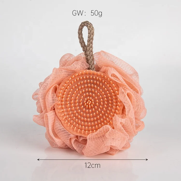 GLOWAY Handheld Double Side Multi-Functional 2-In-1 Hair Scalp Massager Shampoo Brush Loofah Mesh Bath Sponge Shower Sponge Ball