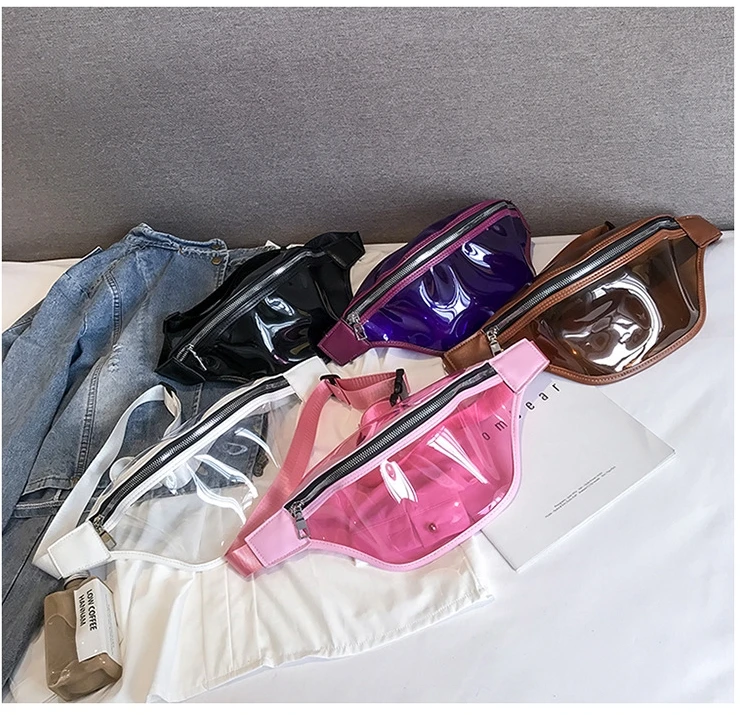 Laser Waist Sling Bag Ladies Holographic Fanny Pack With Rivet