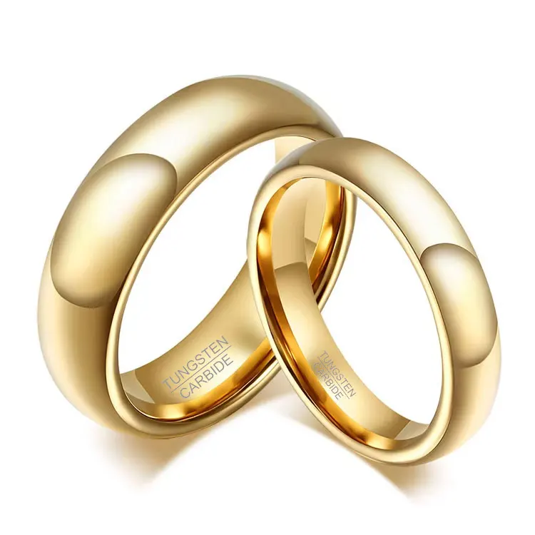 Couple Tungsten Steel Ring High Quality Plated 18k Gold Tungsten Logo Inside Engagement Wedding Jewelry Rings