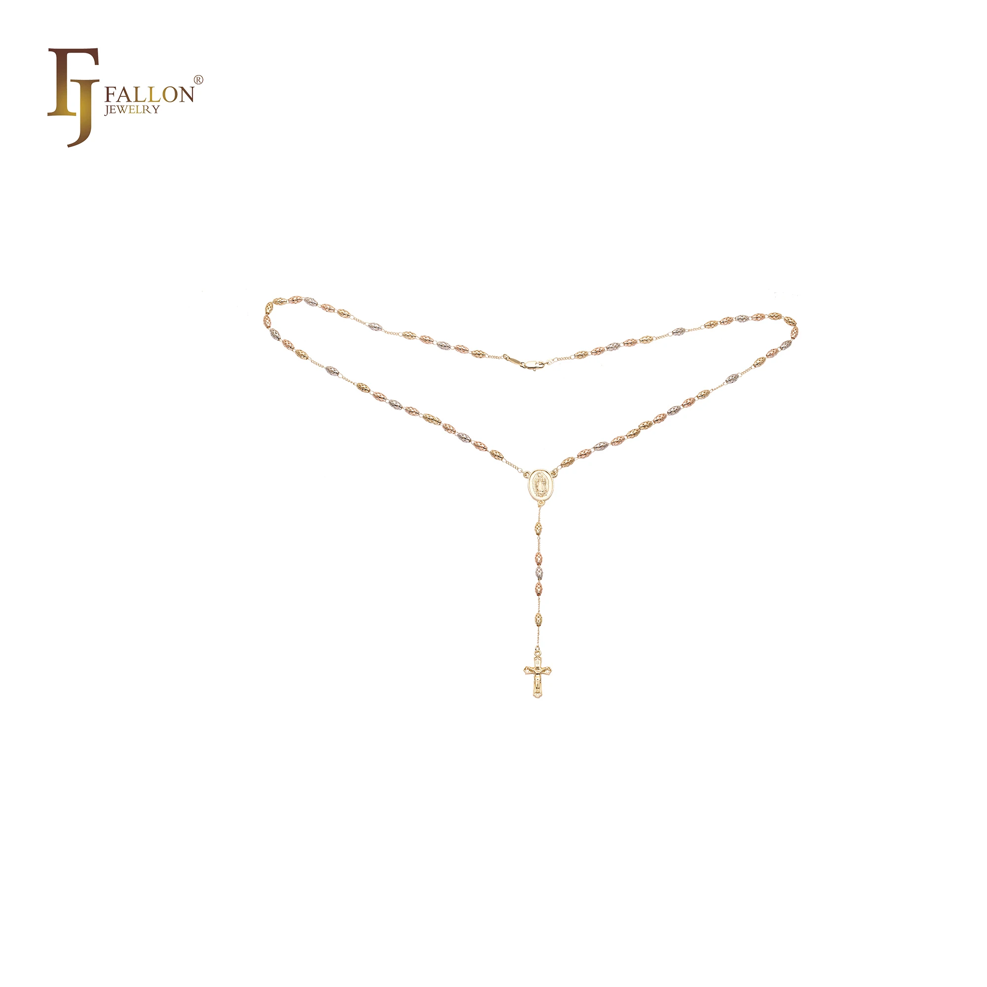 Z54190168 FJ Fallon Fashion Jewelry Italian Virgin Of Guadalupe Catholic Cross Rosary Necklace 14K Gold Sample Available