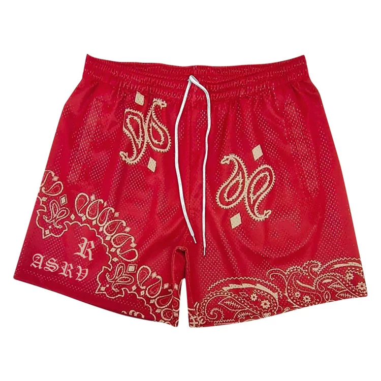 Summer quick dry sports running high quality gym custom logo blank mesh basketball bandana print shorts men