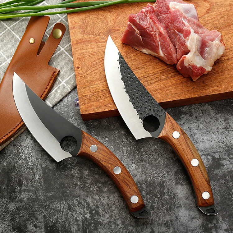 Профессиональный сербский шеф-нож с кожаным футляром ручной Кованый нож мясника из углеродистой стали дамасский для обвалки