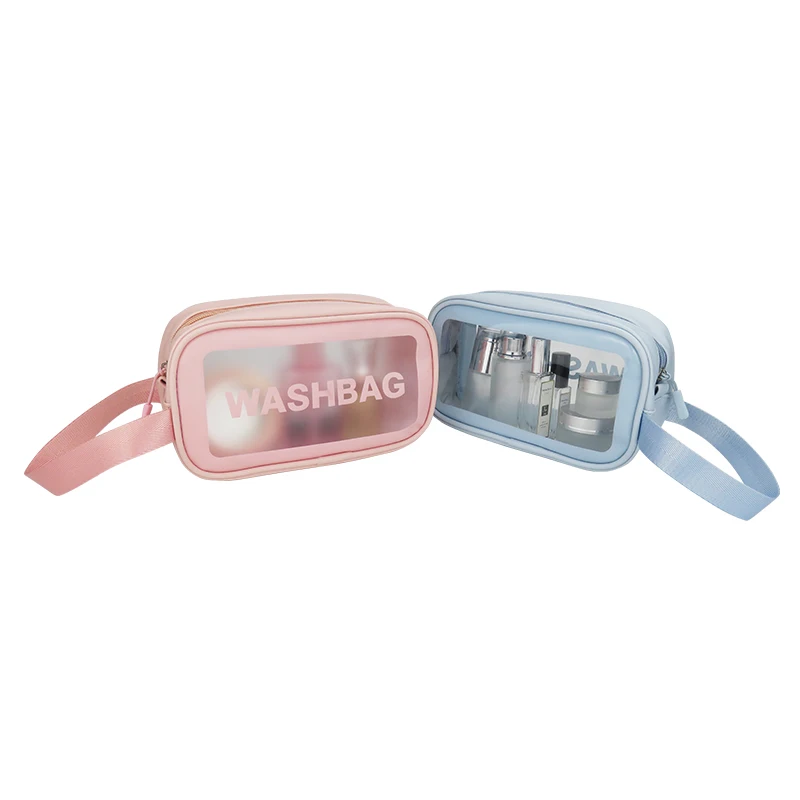 OEM/ODM Travel Portable  Frosting PVC Makeup Bag Custom Trend Toilet Wash Waterproof Cosmetic Pouch With Handle