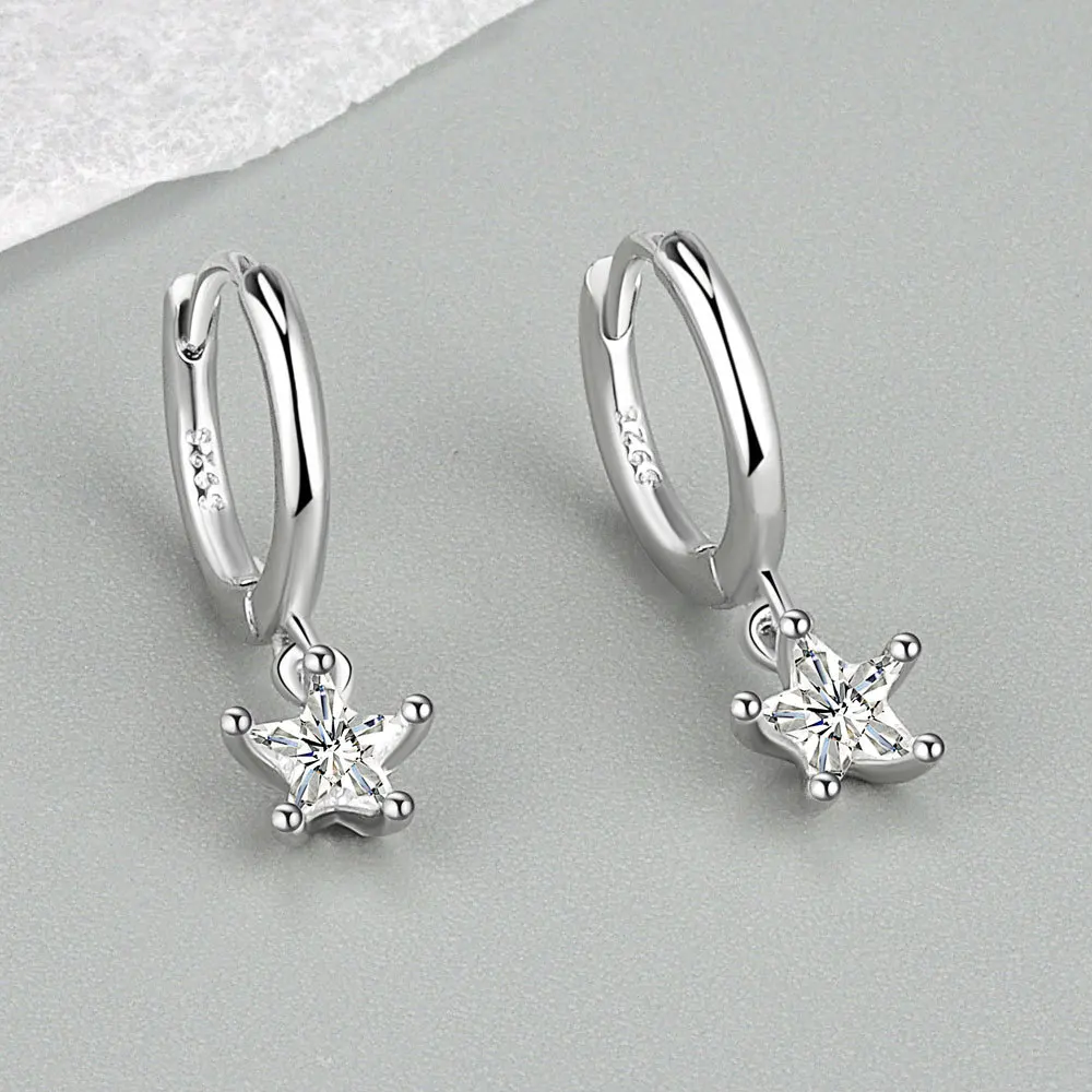 Star Pendant Drop Earrings Sparkling Clear Zircon Earring for Women Creative French Earrings Jewelry