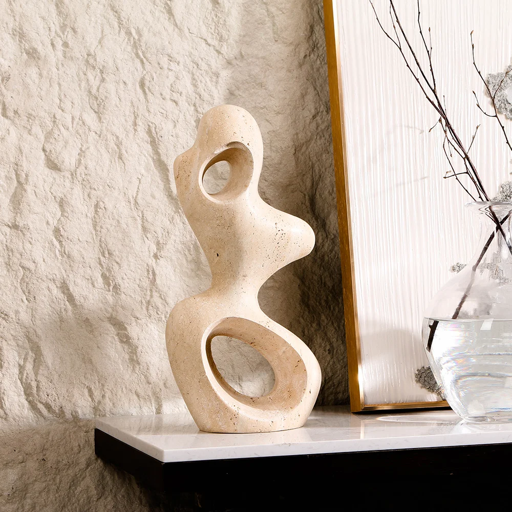 Luxury Wholesale Factory Natural Decorative Modern Art Marble Beige Organic Shape Marble Sculpture Home Decor For Interior