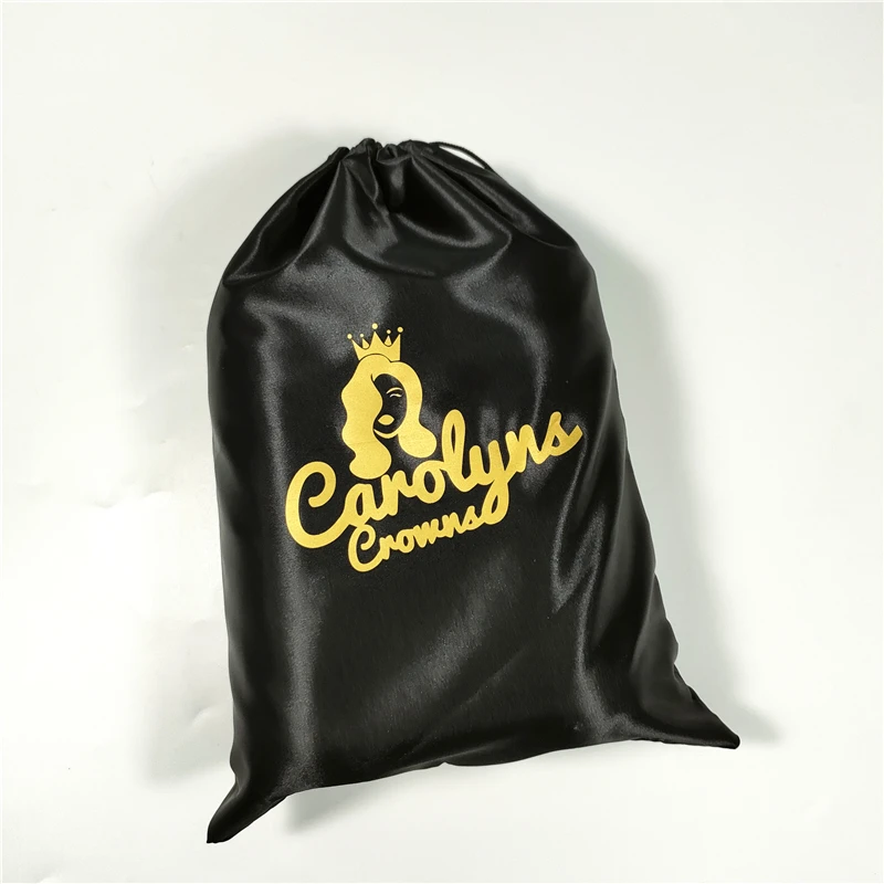 Sample sublimation gift custom logo candy bag satin brocade pouch  embroidery pouches for packaging human hair wig satin bag