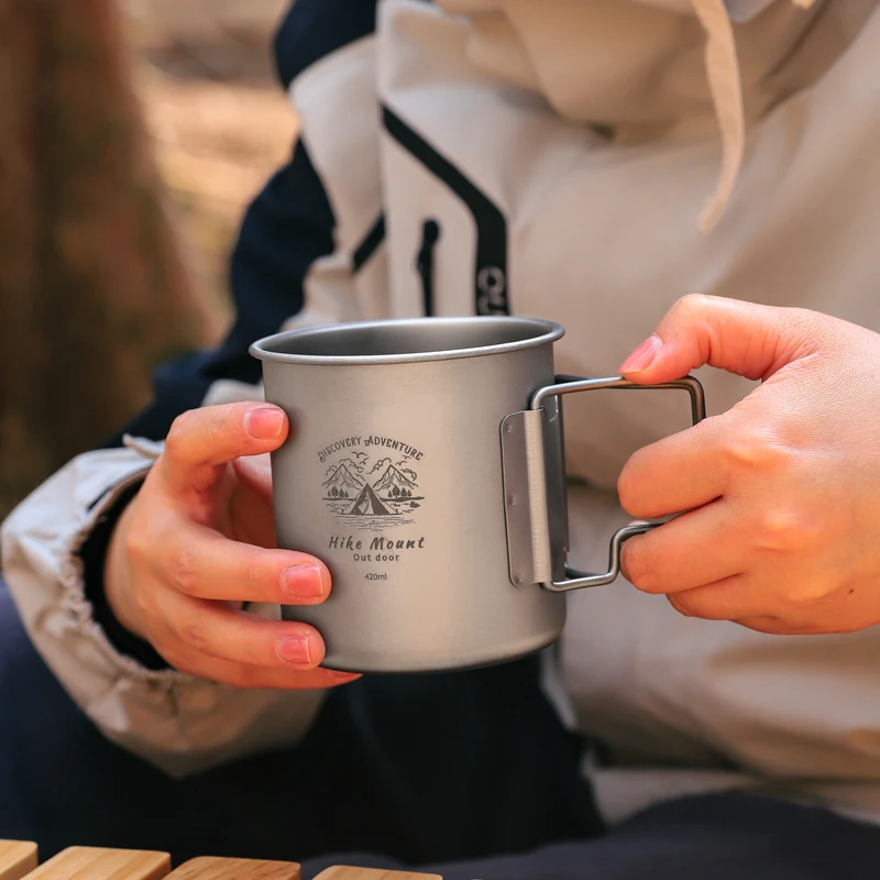 Hot selling and environmentally friendly 350ml/420ml pure titanium folding cup Camping Coffee Mug Customized logo