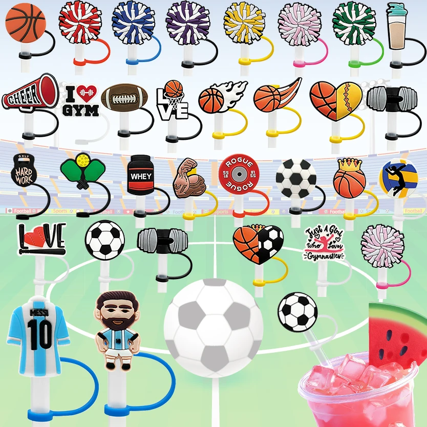 8mm best selling sports style drinking straw tips reusable dust-proof silicone football straw topper