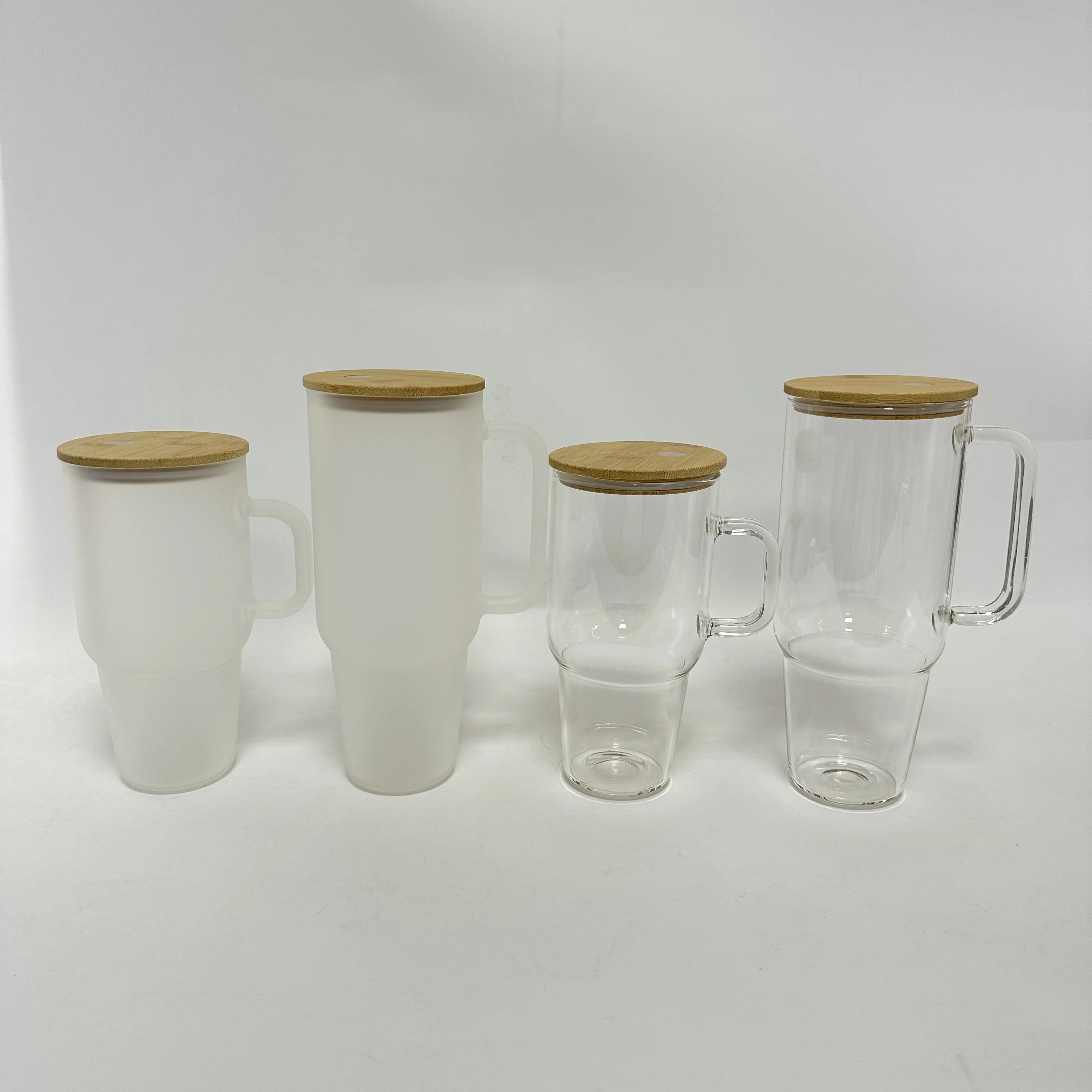 40oz 32oz sublimation blanks glass water tumbler with handle clear frosted 40oz beer glass travel mug with bamboo lids and straw
