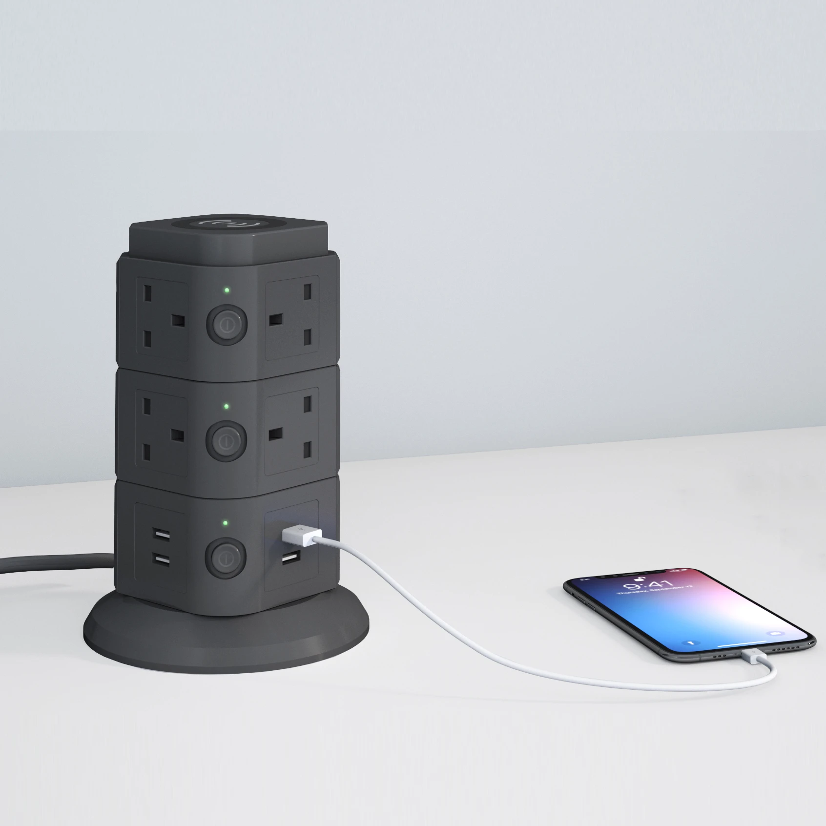 
Desktop Multi Layer 10 Ac UK Outlet Socket Extension Lead 4 Usb Tower Power Smart Extension Socket UK 