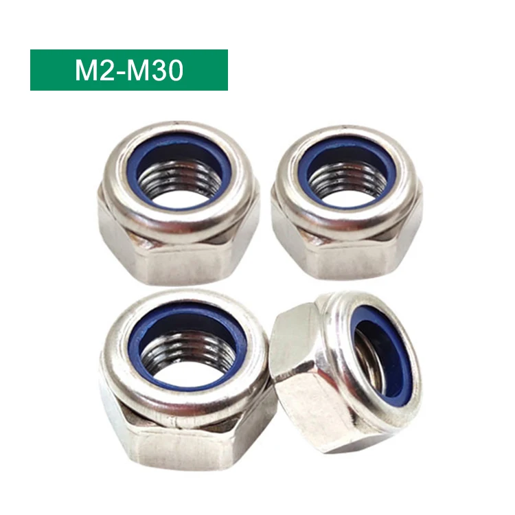 High quantity Din 985 Hexagon Hex Nylon Nut Stainless Steel 304 M3-M30 Carbon Steel Nylon Lock Nut
