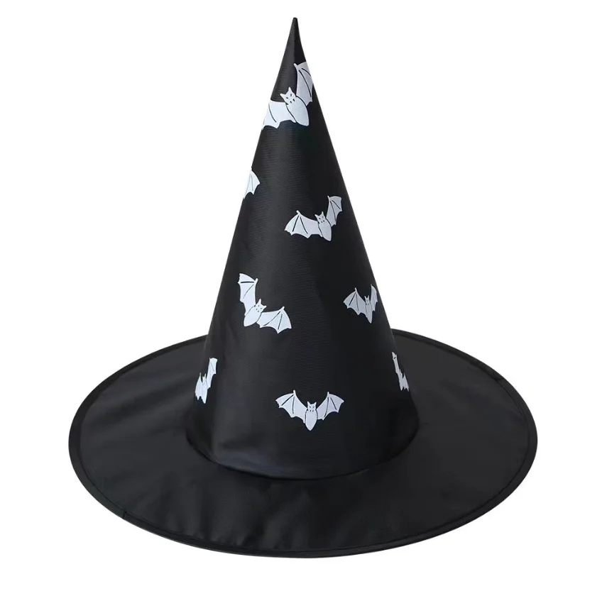 Witch Hats Print Pumpkin Spider Web Bat Halloween Decoration Wizard Hat Party Cosplay Costume Costume Black