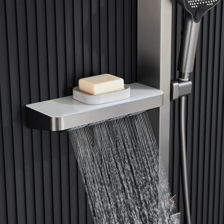 Wall Mounted Double Layer Platform Water Temperature Display Showers Mixer Concealed Faucet Bathroom Shower Brass System Set