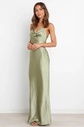 2021 summer  Sexy Evening Satin dress lady Satin and halter fishtail dress Sleep backless dress
